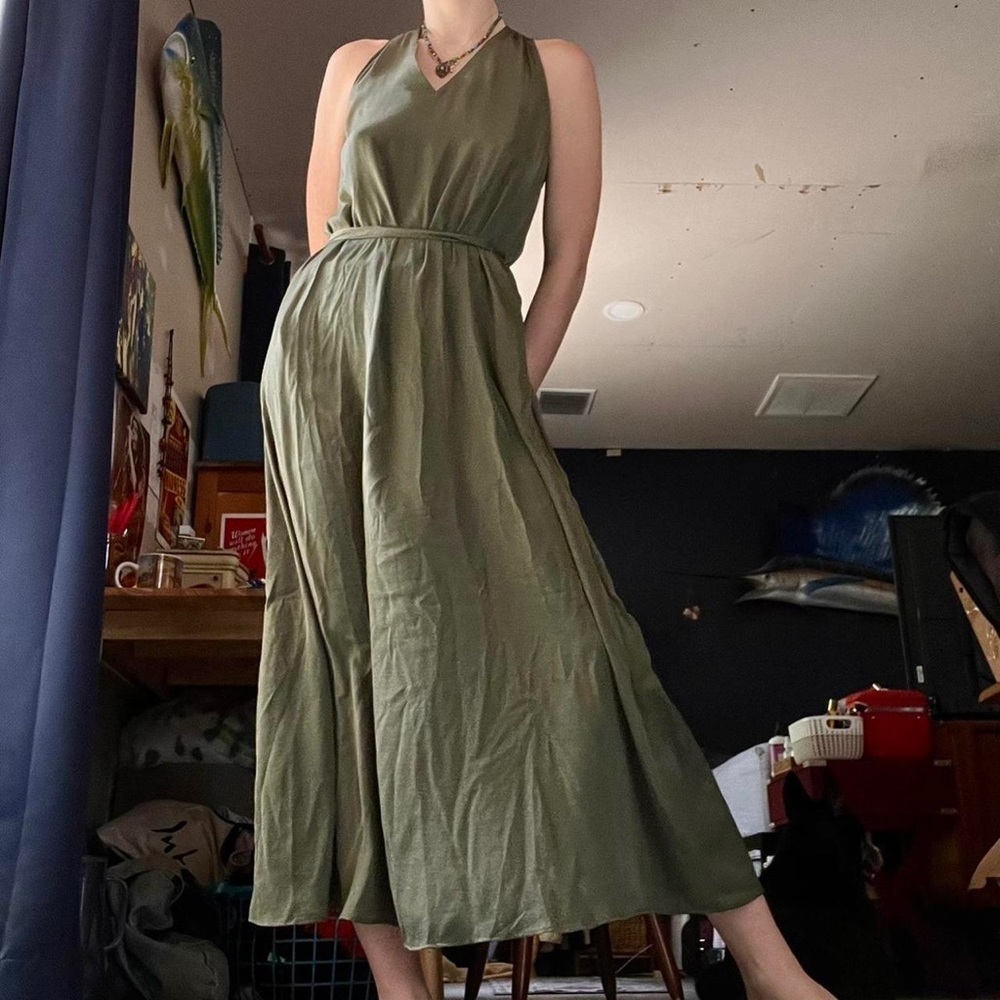 Banana Republic Olive Green Halter Midi Dress Size XS